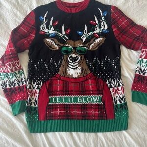 Festive Reindeer Sweater - Red, Green, Black